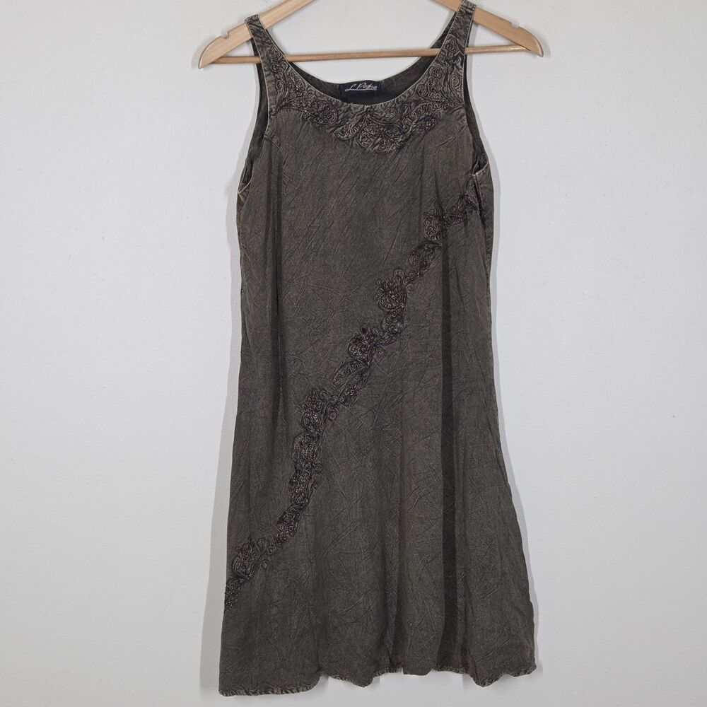 L'Pogee Mini Dress Embroidered Boho Tie Back Sleeveless Women Free Size Rayon